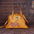 Top Layer Cowhide Vintage Embossed Handbag-4