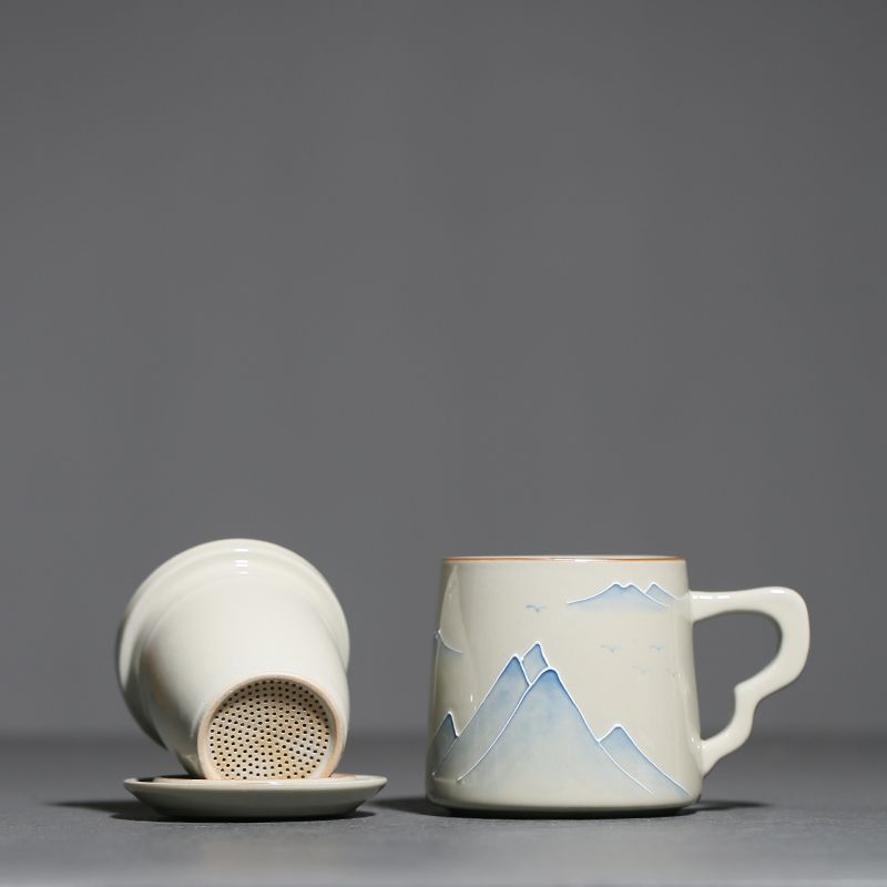 Vintage Tea Cup Hand-painted Far Mountain Tea Separate Cup-4