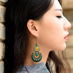 Yunnan Ethnic Style Antique Copper Green Agate Earrings-5