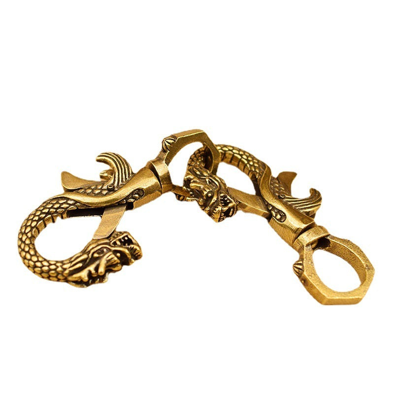 Twelve Zodiac Signs Vintage Brass Dragon Head Keychain