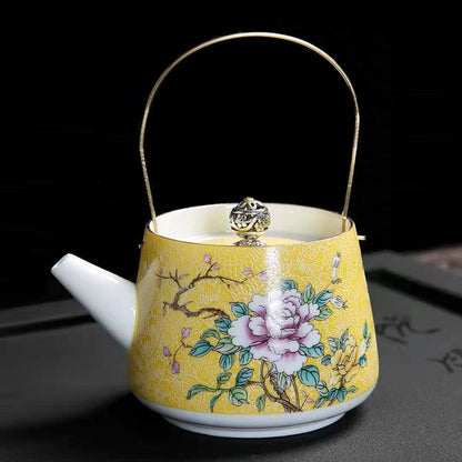 Vintage Enamel Teapot Retro Domestic Loop-handled Teapot