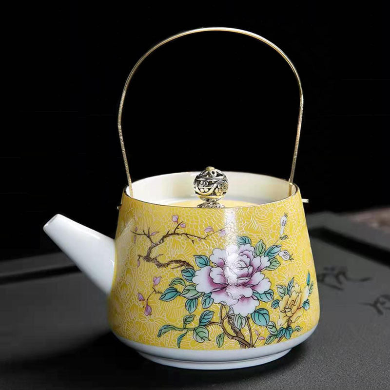 Vintage Enamel Teapot Retro Domestic Loop-handled Teapot