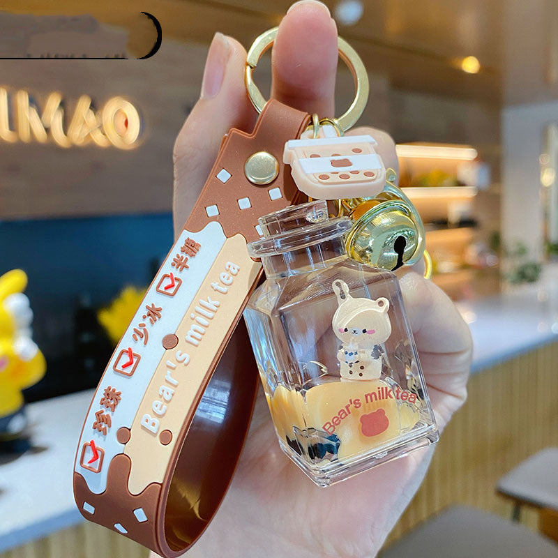 Milk Tea Bear Quicksand Bottle Bag Pendant Keychain