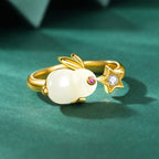 Trendy Simple Cute Animal Year Jade Hare Ring