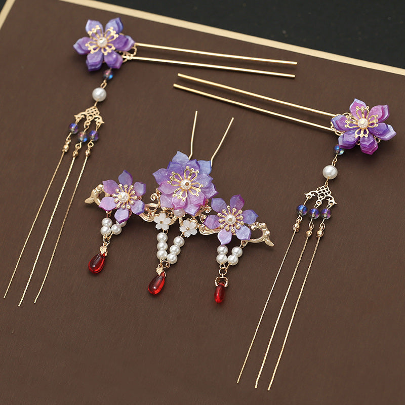 Hanfu butterfly hairpin with tassel and gold-silver finish