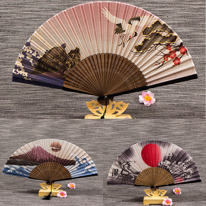 Ladies Chinese Style Matte Silk Folding Fan