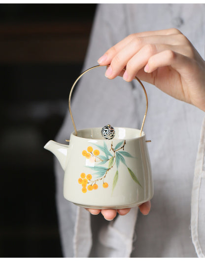 Hand Painted Loquat Underglaze Loop-handled Teapot Ceramic Small Size Teapot