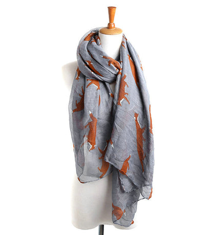 Fall Winter Fashion Korean Style Voile Animal Pattern Fox Scarf