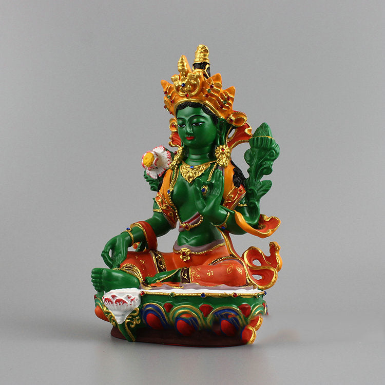 Painted Green Tara Buddha Statue Resin Craft Ornament