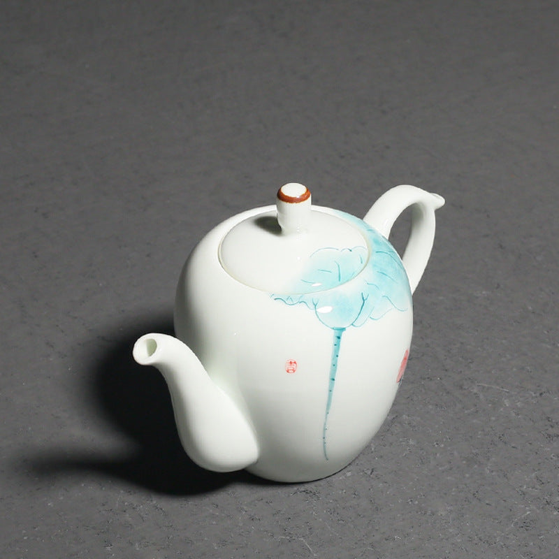 Household Hand Painted Lotus-function Underglaze Porcelain Teapot