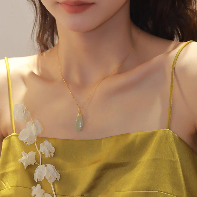 Fashion Water Drop Hetian Jade Necklace Female