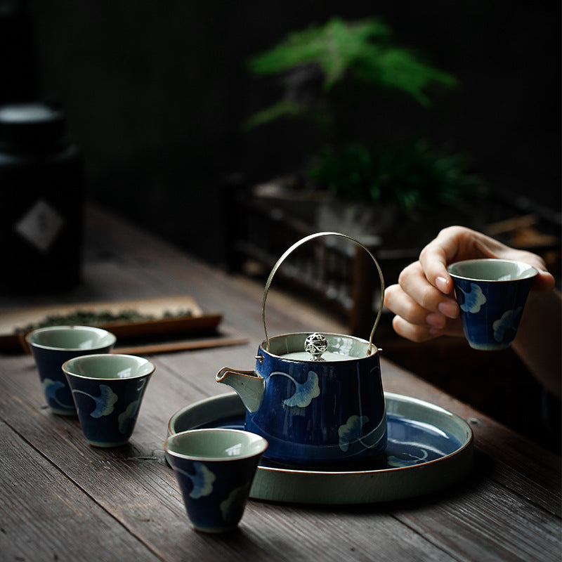 Antique Ceramic Blue And White Hand-painted Teapot