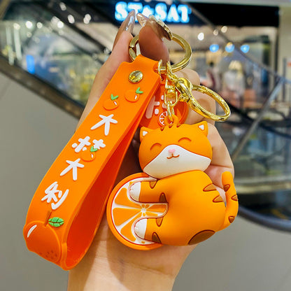 Creative Big Orange Cute Aauspicious Cat Keychain