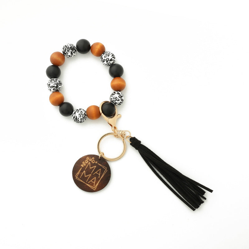 Fashion Wooden Beads Bracelet Tassel Keychain