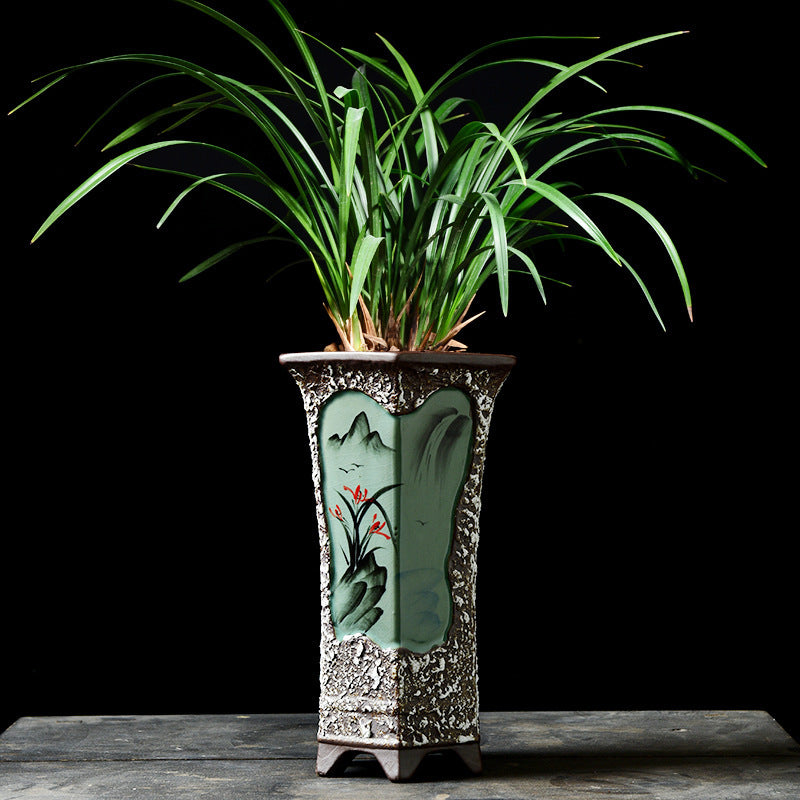 Chinese Style Retro Hand-painted Orchid Flower Pot Ceramic