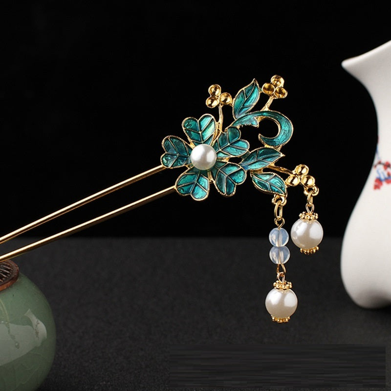 Burning blue Hanfu hairpin with flower design