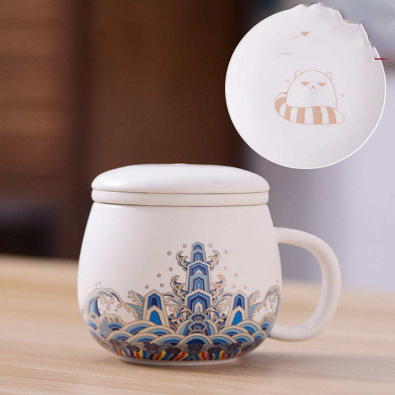 Forbidden City Cat Cup With Lid Ceramic Female Tea Water Separate Coffee