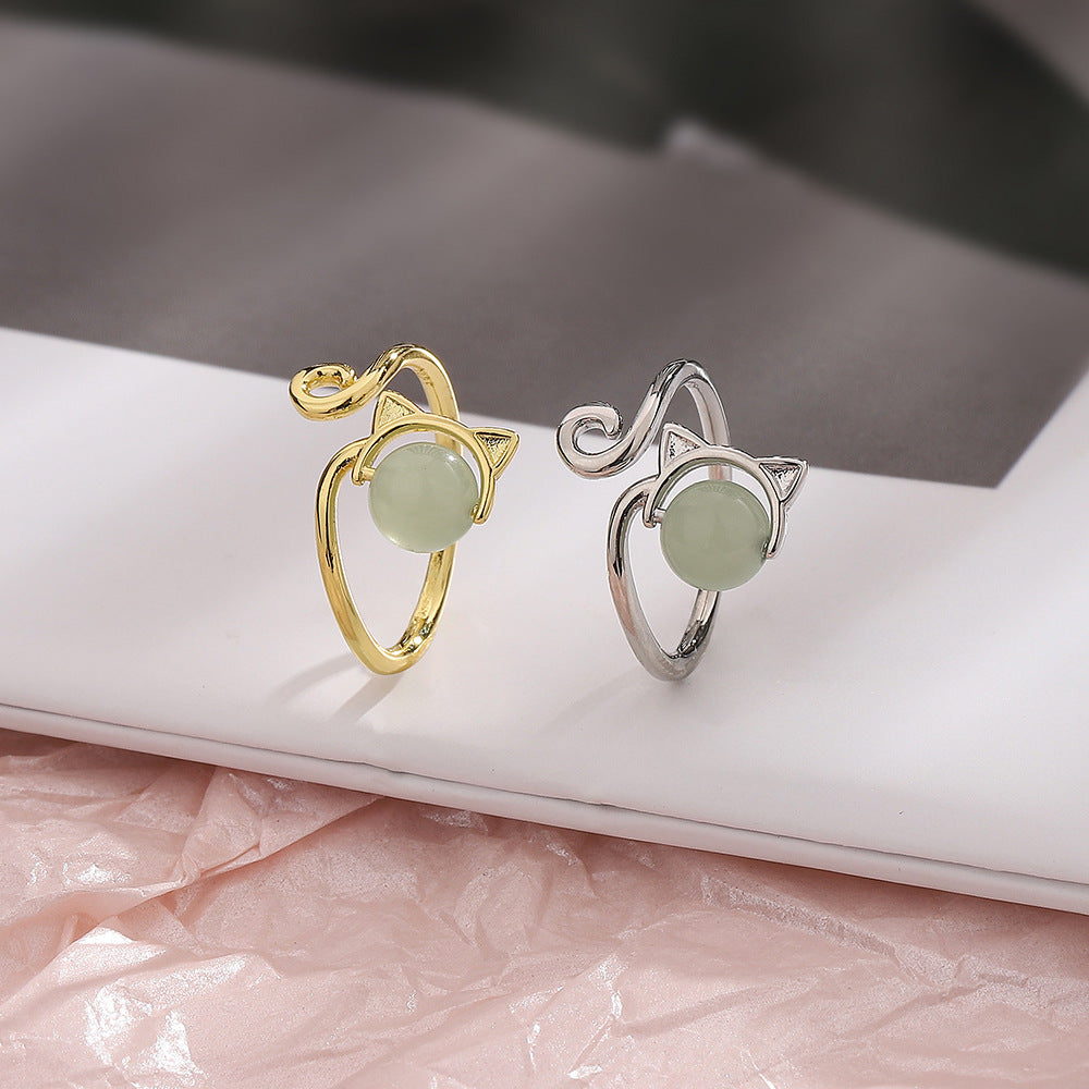 Trendy High-grade Cat Ring Simple Jade Ring
