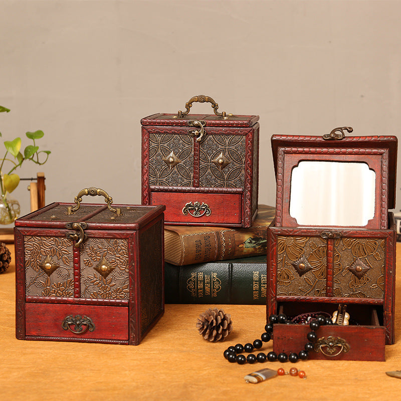 Chinese retro solid wood jewelry makeup storage box