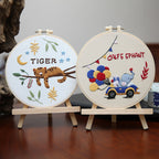 Animal embroidery wall art kit with bamboo stretch option