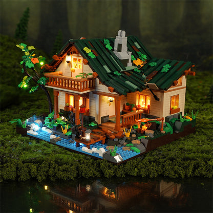 The Lakeside Hut Is Equipped With LED Lighting Puzzle Assembly Building Block Lighting Toys