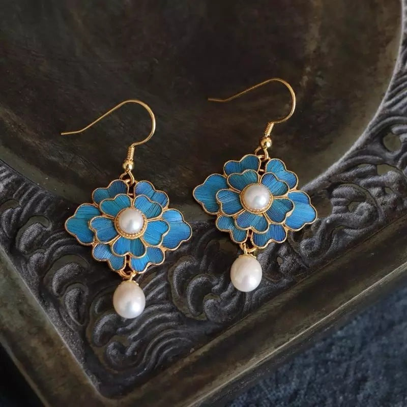 Chinese Style Cloisonne Antique Earrings