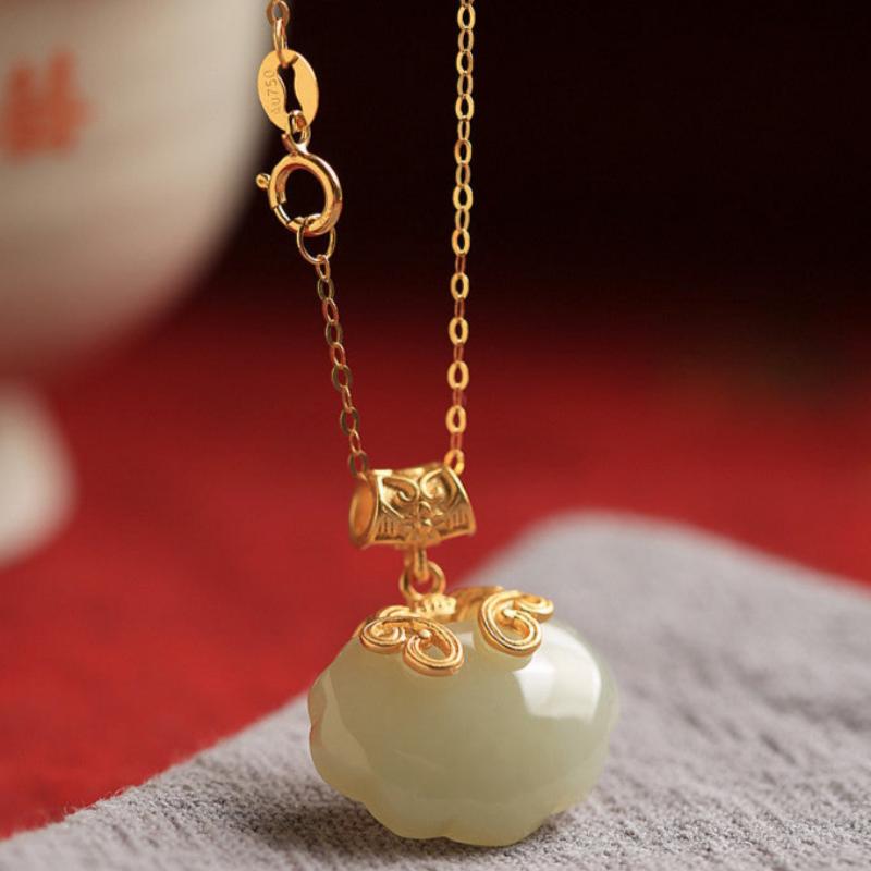 Sterling Silver Ancient Method Gold Inlaid Hetian Jade Necklace Women's Pendant