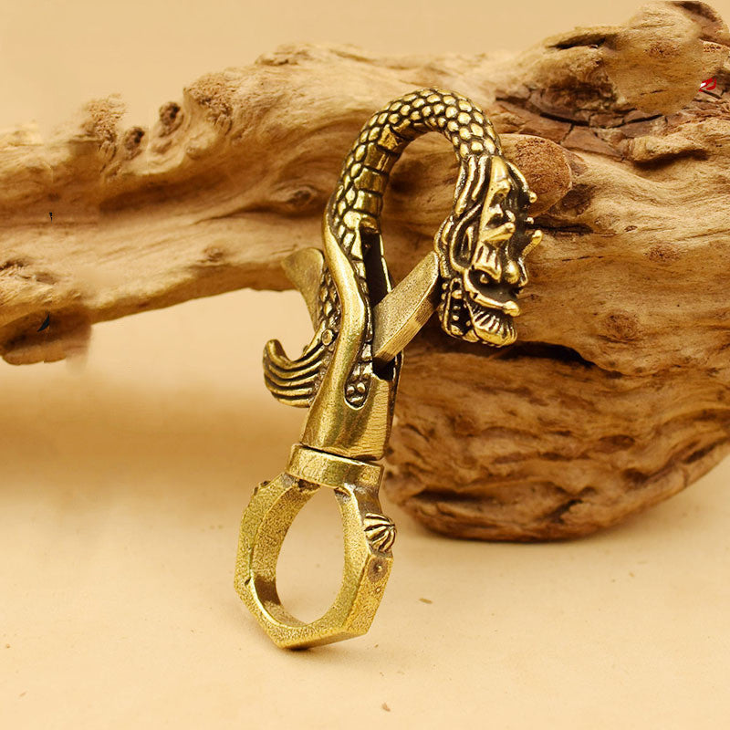 Twelve Zodiac Signs Vintage Brass Dragon Head Keychain