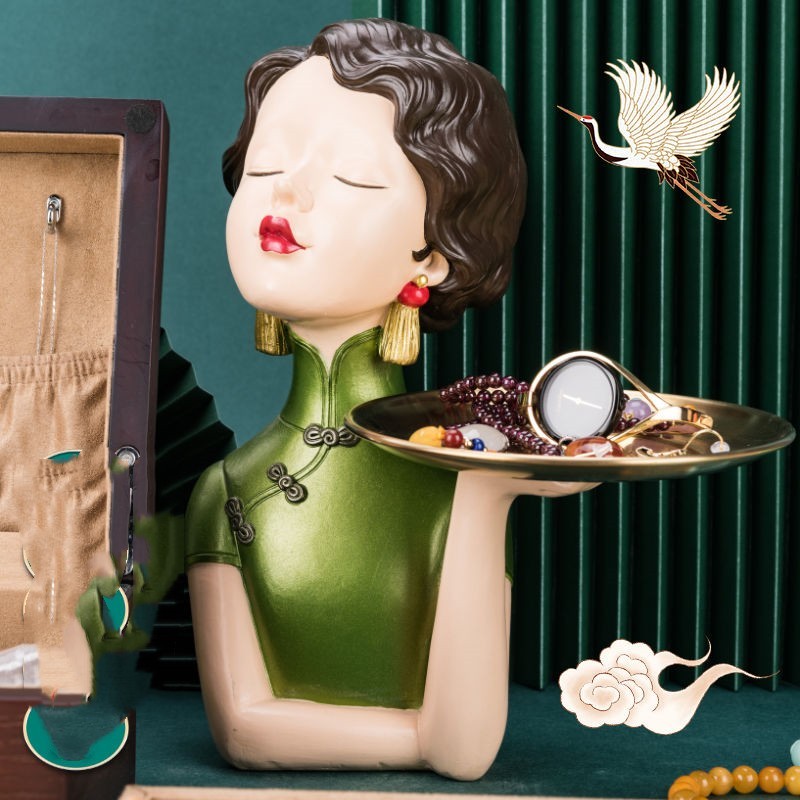 Chinese cheongsam girl storage tray