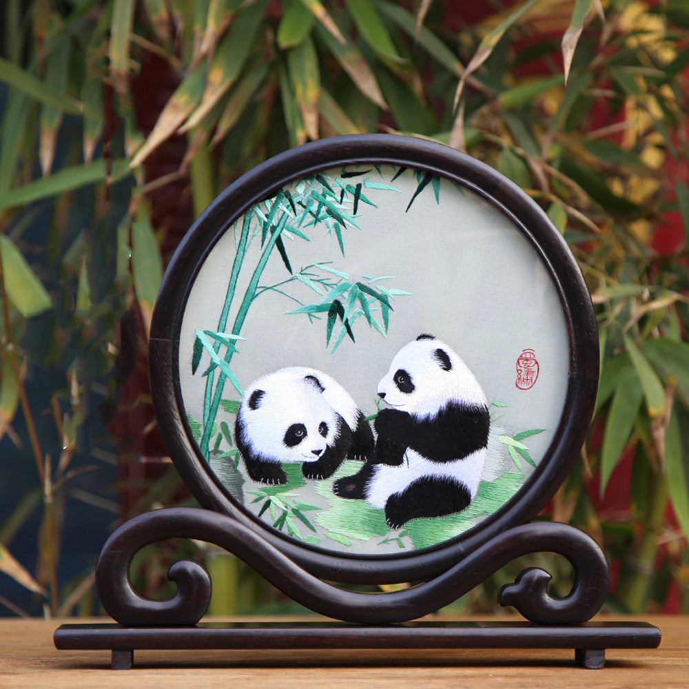 Chinese Shu Embroidery Hand-embroidered Panda Ornaments Folk Custom Souvenirs