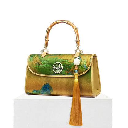 Chinese style women's silk bamboo handbag crossbody bag