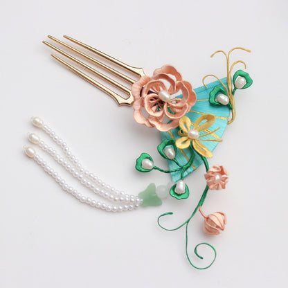 Wrapped Peony Hairpin Mandala Flower Pearl Tassel Step Shaking Hair