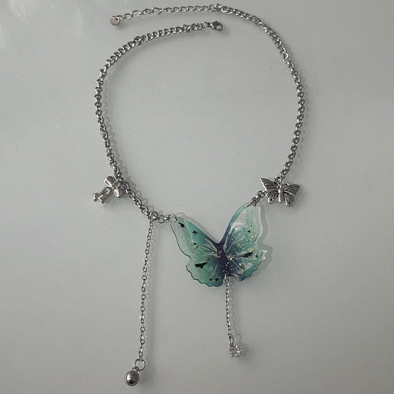 New Chinese Style Green Butterfly Tassel Necklace