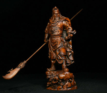 Gongwu God Of Wealth Statue Boxwood Carving Guan Erye Antique Figure Ornaments