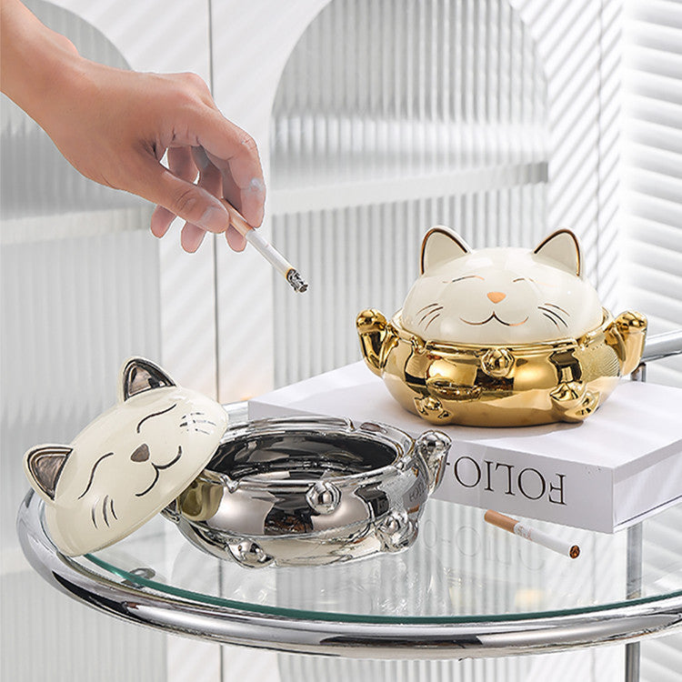 Lucky Cat Ashtray Home Living Room With Lid