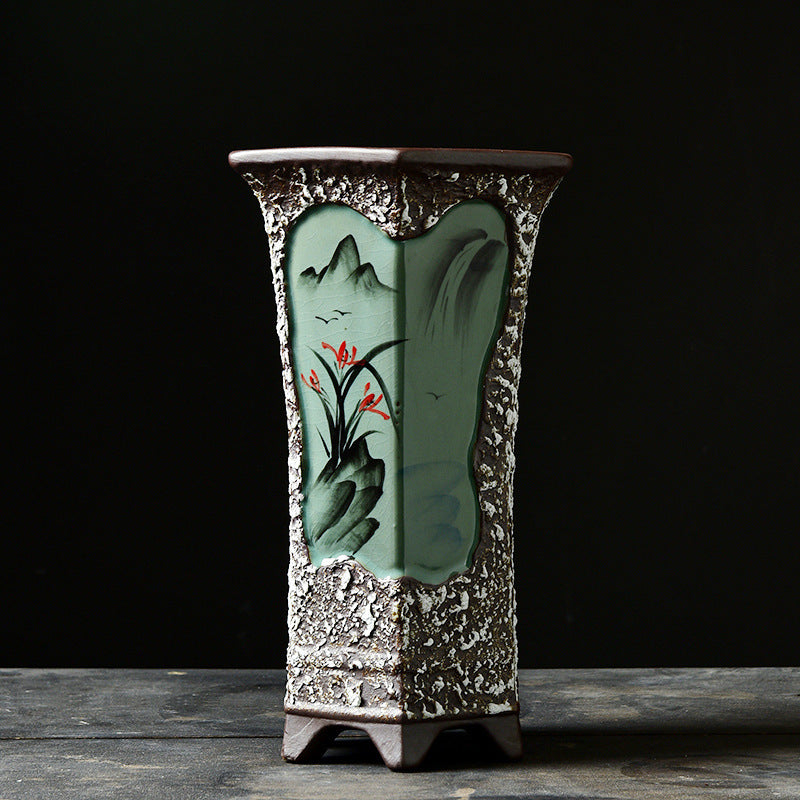 Chinese Style Retro Hand-painted Orchid Flower Pot Ceramic