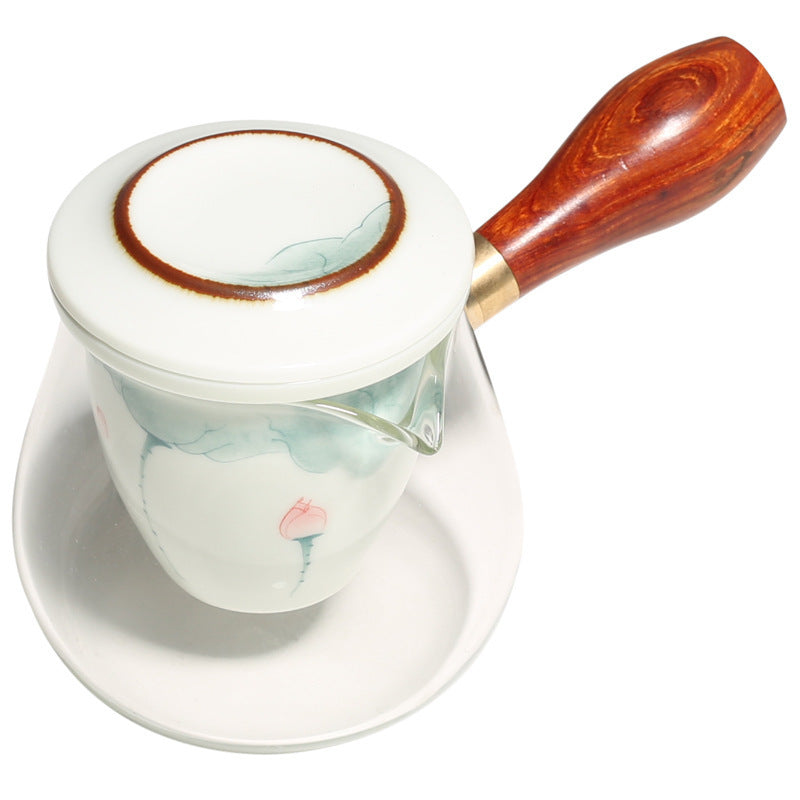 Glass Ceramic Teapot Hand Painted Pink Green Lotus Tea Infuser