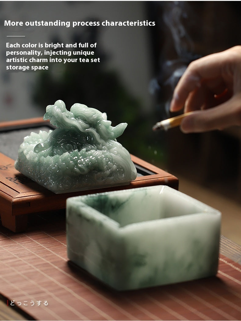 Resin Jade Chinese Dragon-printed Ashtray