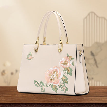 Chinese Peony Butterfly Leather Fashion Large Capacity Precision Embroidery Texture Bag