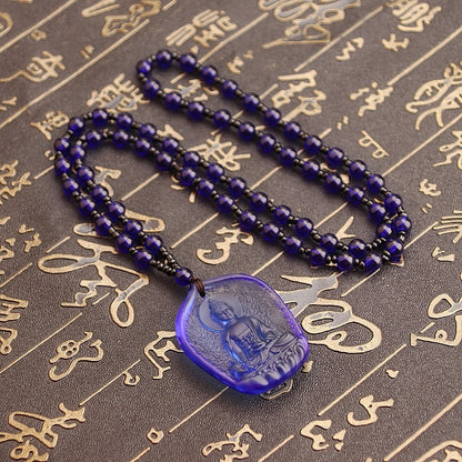 Ancient French Glaze Crystal Pendant Temple Binding Supplies With Protective Talisman Necklace