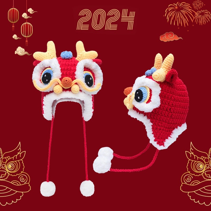 Chinese knitted tiger head hat for the Year of the Dragon