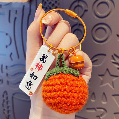 Woven Wool Crocheted Persimmon Peanut Lucky Keychain