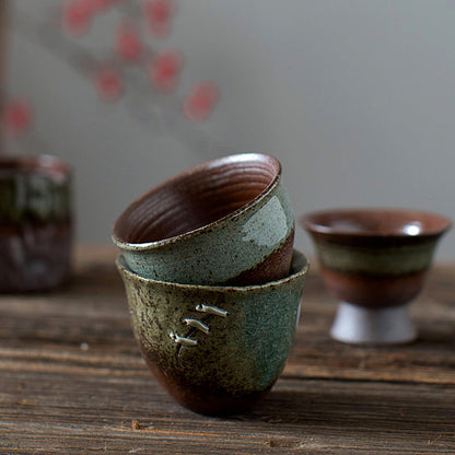 High-color Retro Single Cup Wood Burning Coarse Pottery KungFu Teacups-1