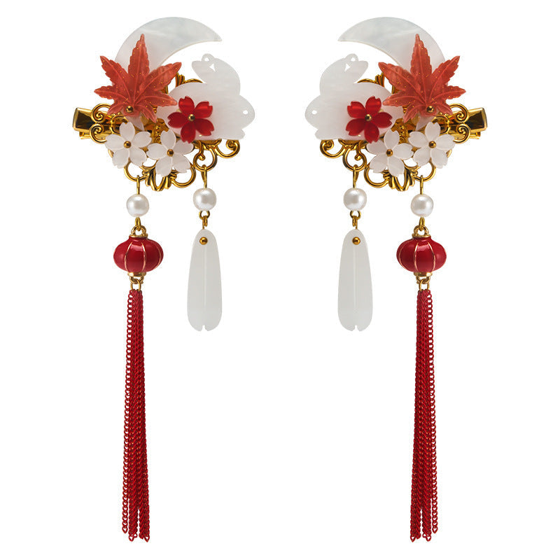 Vintage rabbit hairpin with fringed edge and side clip