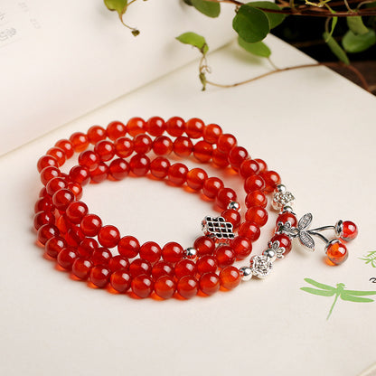 6mm Red Agate Bracelet 3 Circles Cherry Bracelet