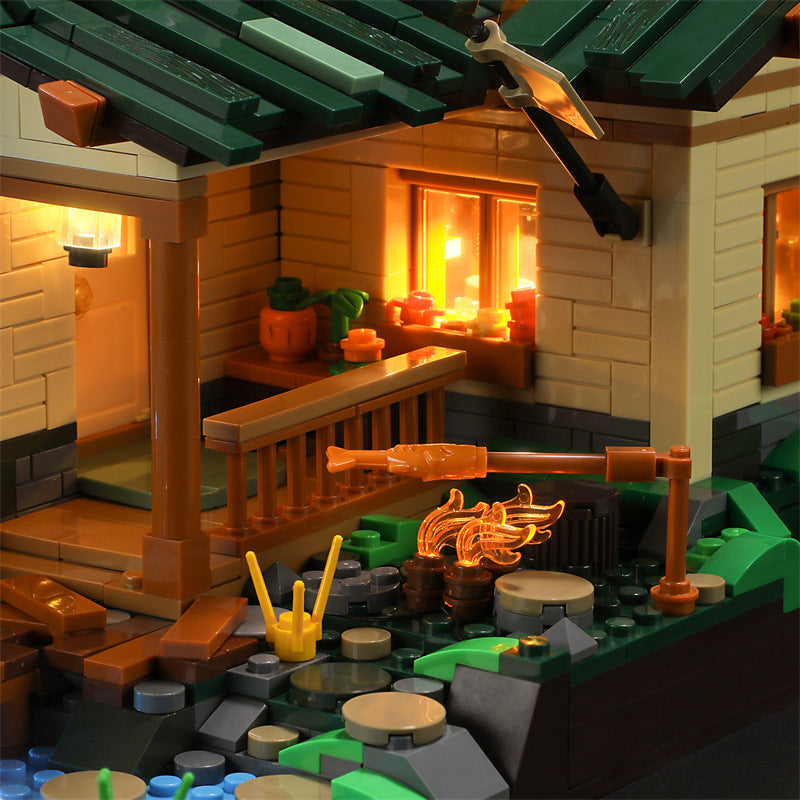 The Lakeside Hut Is Equipped With LED Lighting Puzzle Assembly Building Block Lighting Toys