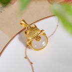 Lucky Cat Jade Pendant Hetian or Chalcedony Gift Necklace for Her-1