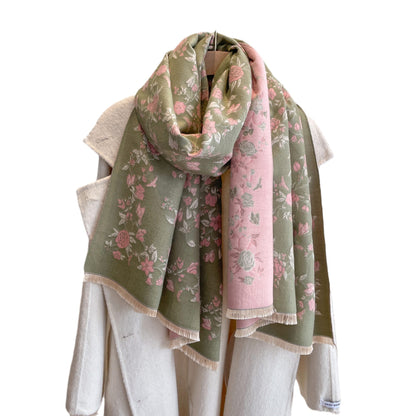 Autumn and Winter Floral Elegant Socialite Style Printed Artificial Cashmere Scarf