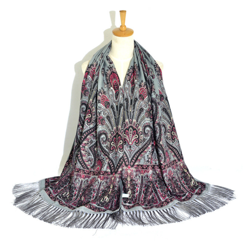 Retro Ethnic Xinjiang Cashew Print Tassel Scarf