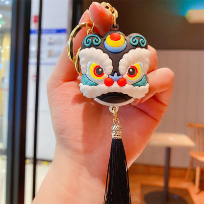 Cartoon Style Chinese Southern Lion Head Tassel Keychain